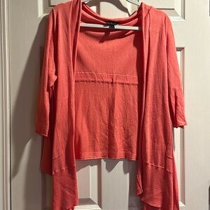 Melon color lightweight knit sweater with cascading sides